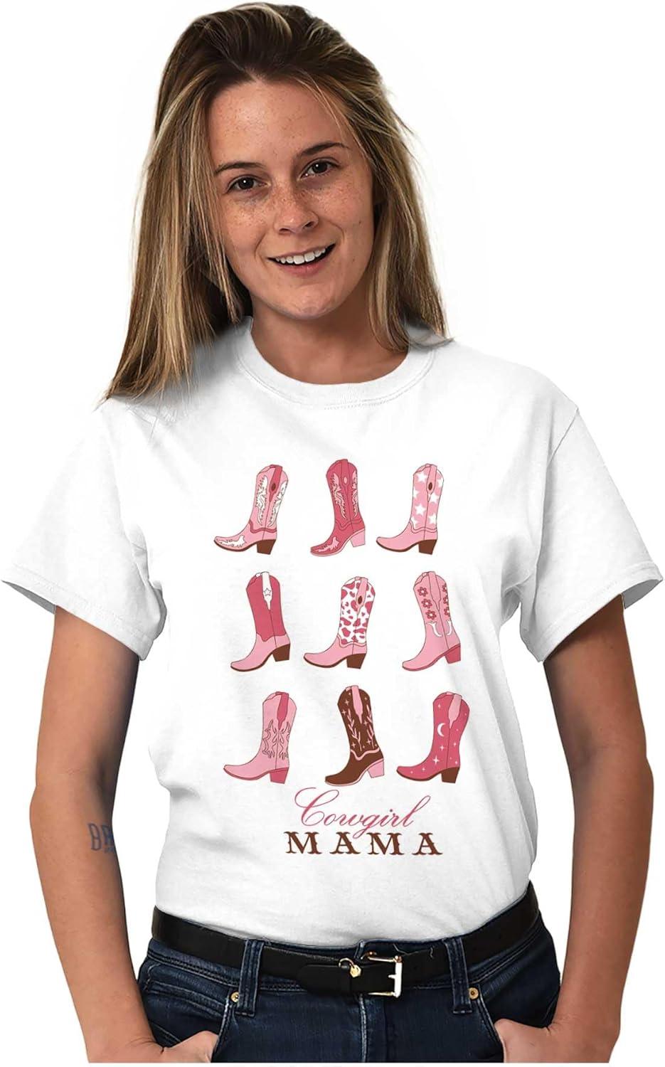 imageMothers Day Funny Mom Floral Mama Graphic Tee Shirt for WomenWhite Cowgirl Mama