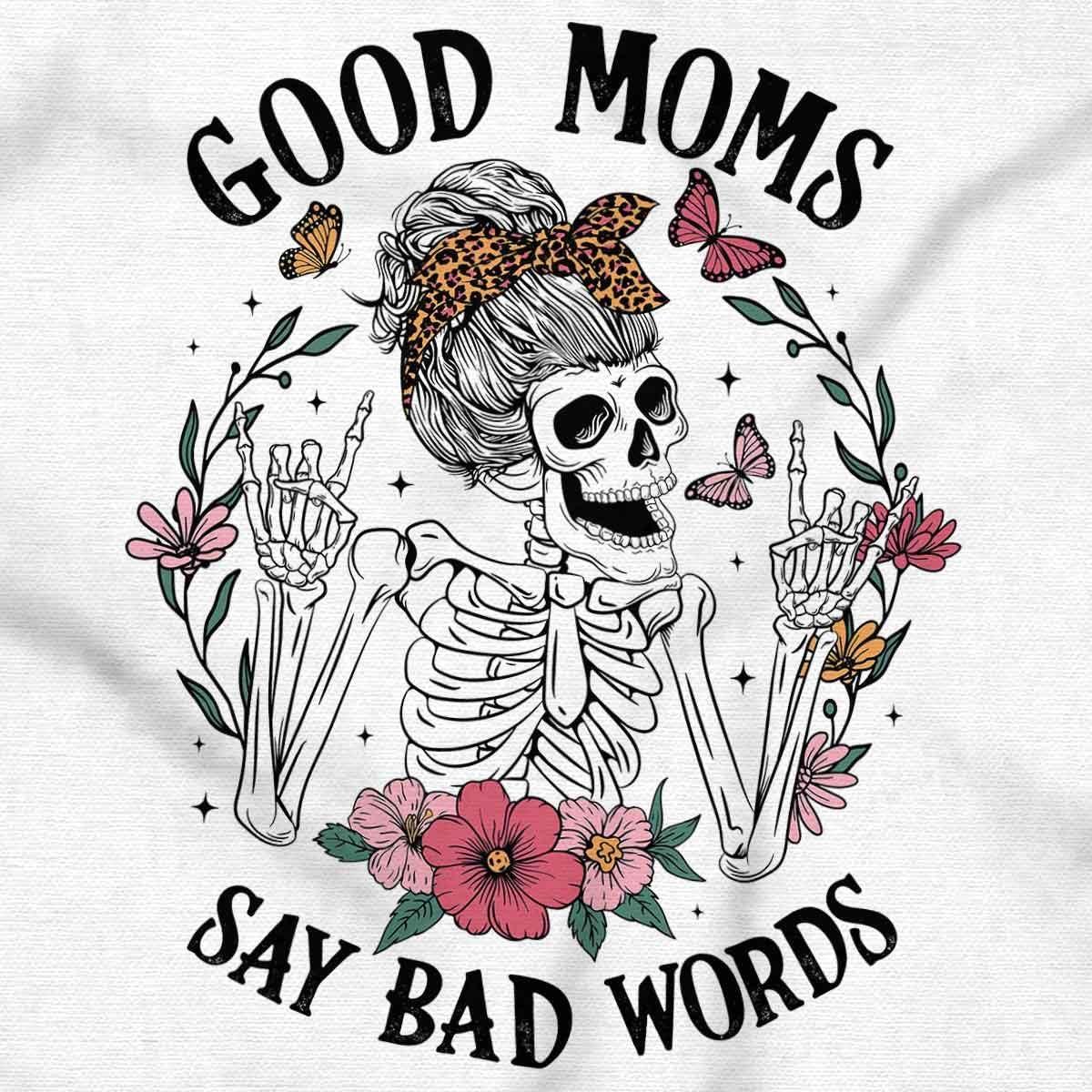 imageMothers Day Funny Mom Floral Mama Graphic Tee Shirt for WomenWhite Good Moms Bad Words