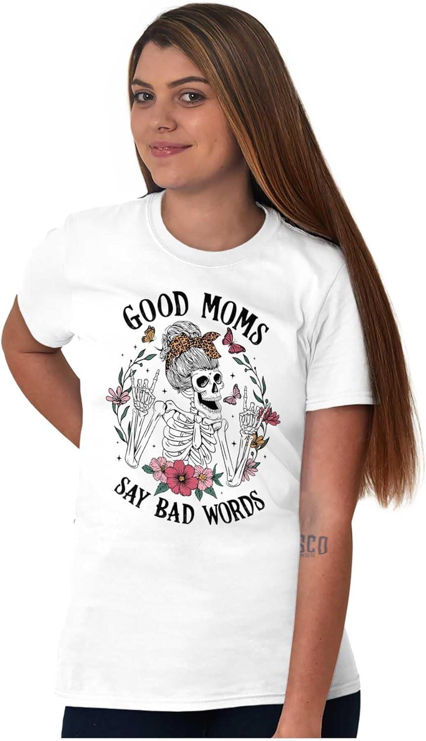 imageMothers Day Funny Mom Floral Mama Graphic Tee Shirt for WomenWhite Good Moms Bad Words