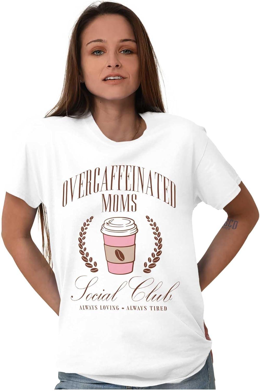 imageMothers Day Funny Mom Floral Mama Graphic Tee Shirt for WomenWhite Overcaffinated Moms Club