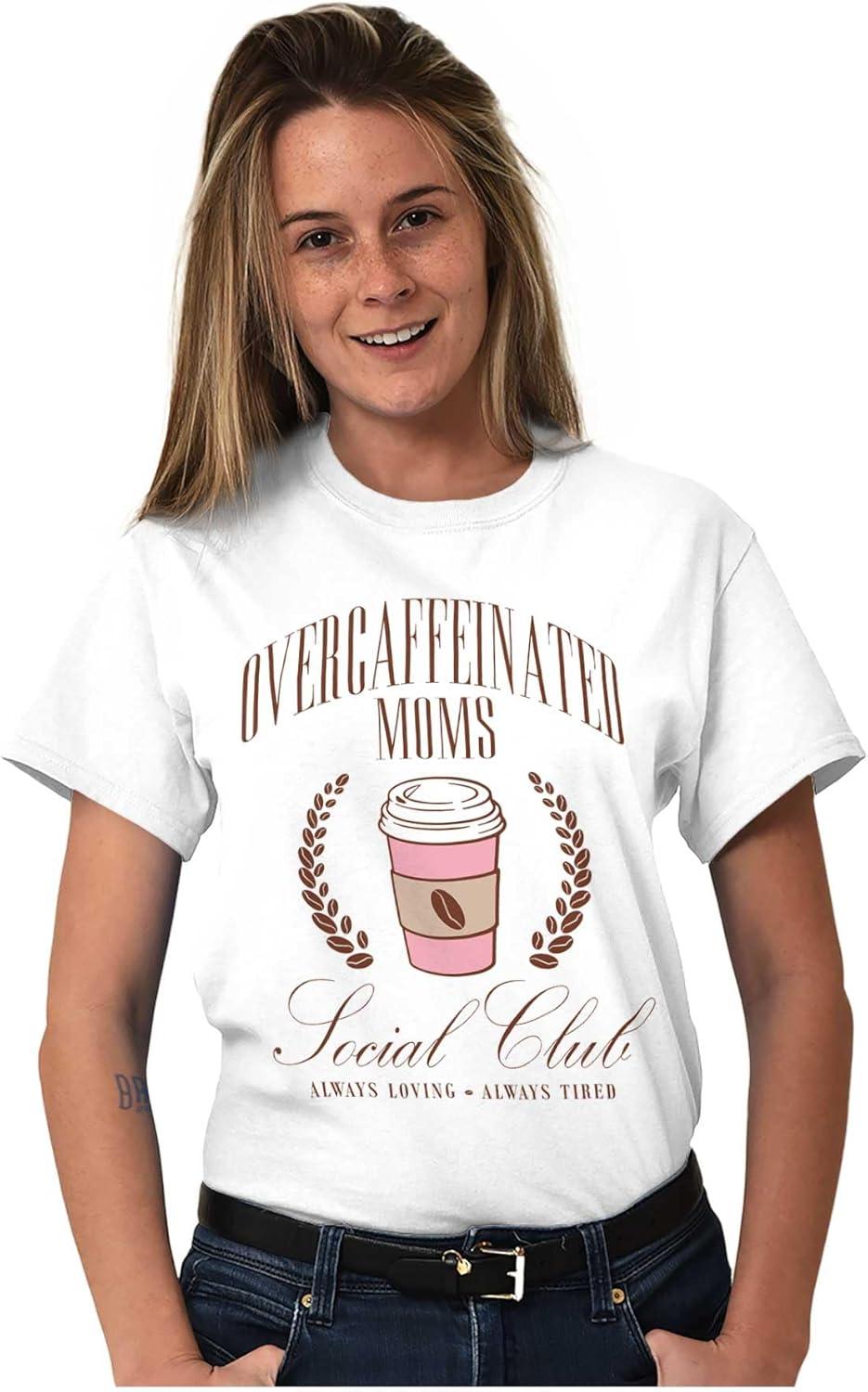 imageMothers Day Funny Mom Floral Mama Graphic Tee Shirt for WomenWhite Overcaffinated Moms Club