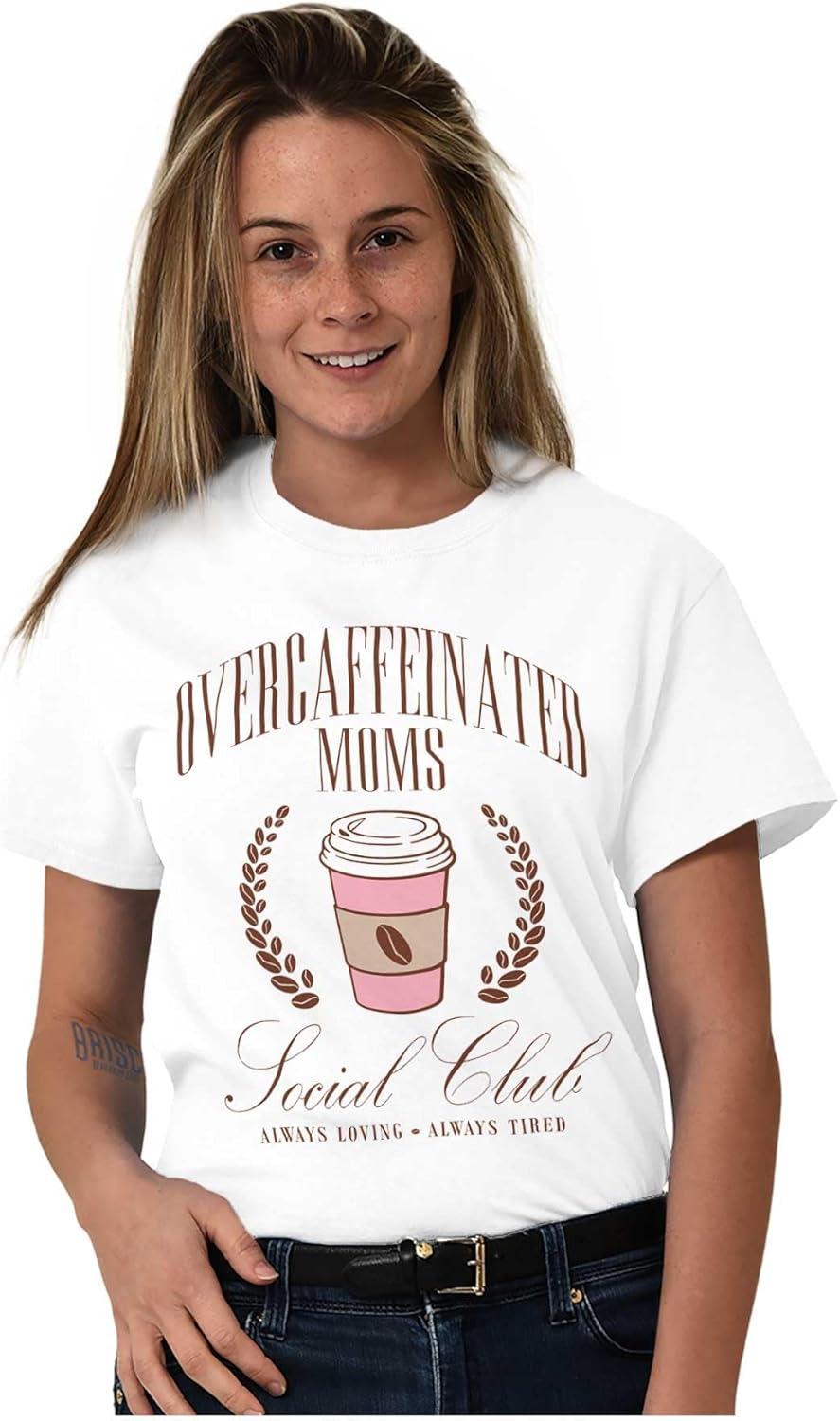 imageMothers Day Funny Mom Floral Mama Graphic Tee Shirt for WomenWhite Overcaffinated Moms Club
