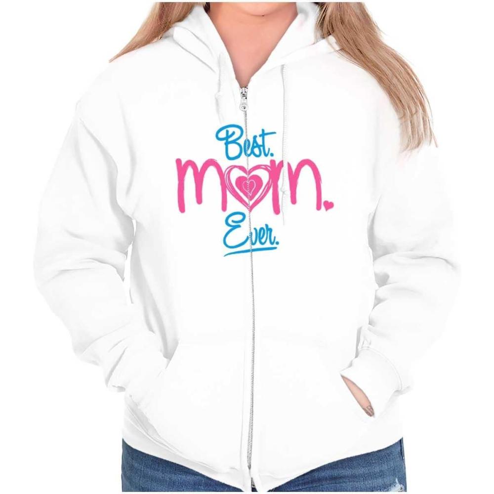 imageBrisco Brands Cute Sweet Mothers Day Best Mom Ever Zip Hoodie Sweatshirt WomenWhite