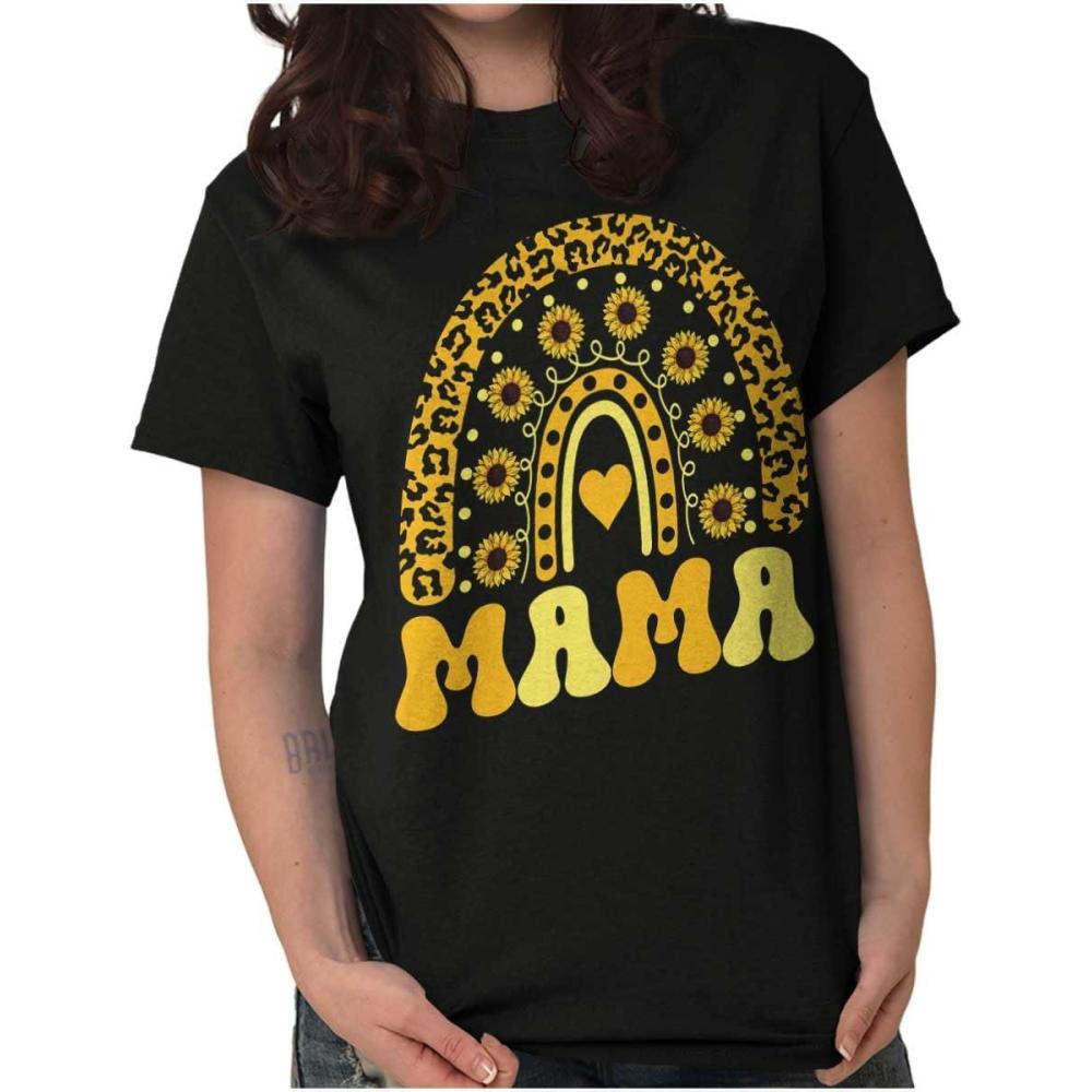 imageMothers Day Funny Mom Floral Mama Graphic Tee Shirt for WomenBlack Sunflower Mama