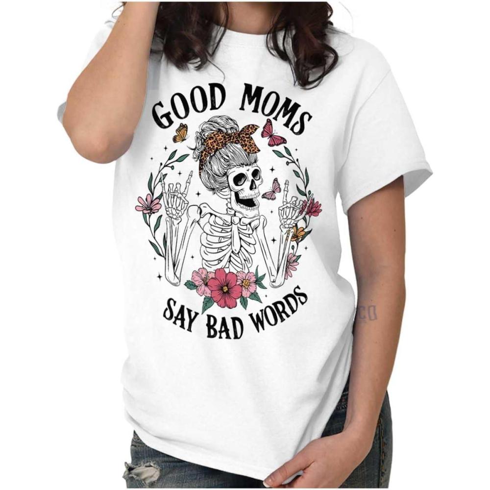imageMothers Day Funny Mom Floral Mama Graphic Tee Shirt for WomenWhite  Good Moms Bad Words