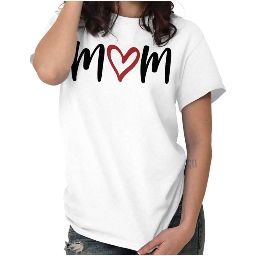 imageMothers Day Funny Mom Floral Mama Graphic Tee Shirt for WomenWhite Mom Heart