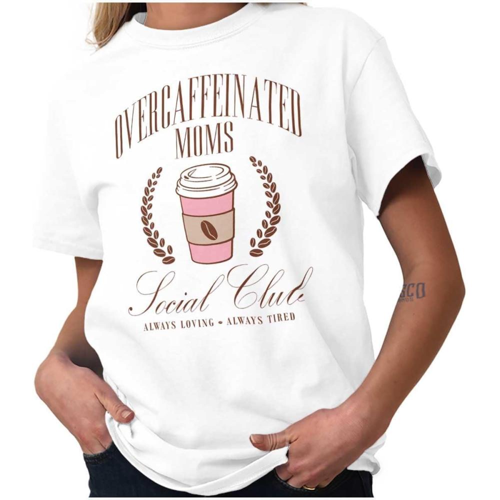imageMothers Day Funny Mom Floral Mama Graphic Tee Shirt for WomenWhite Overcaffinated Moms Club