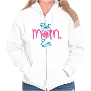 Brisco Brands Cute Sweet Mothers Day Best Mom Ever Zip Hoodie Sweatshirt Women(White)