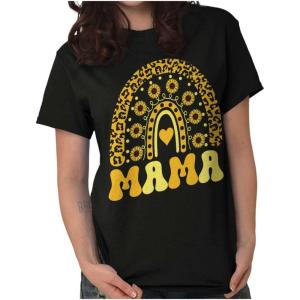 Mother’s Day Funny Mom Floral Mama Graphic Tee Shirt for Women(Black – Sunflower Mama)