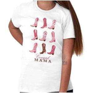 Mother’s Day Funny Mom Floral Mama Graphic Tee Shirt for Women(White – Cowgirl Mama)