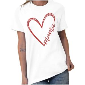 Mother’s Day Funny Mom Floral Mama Graphic Tee Shirt for Women(White – Mama Heart)