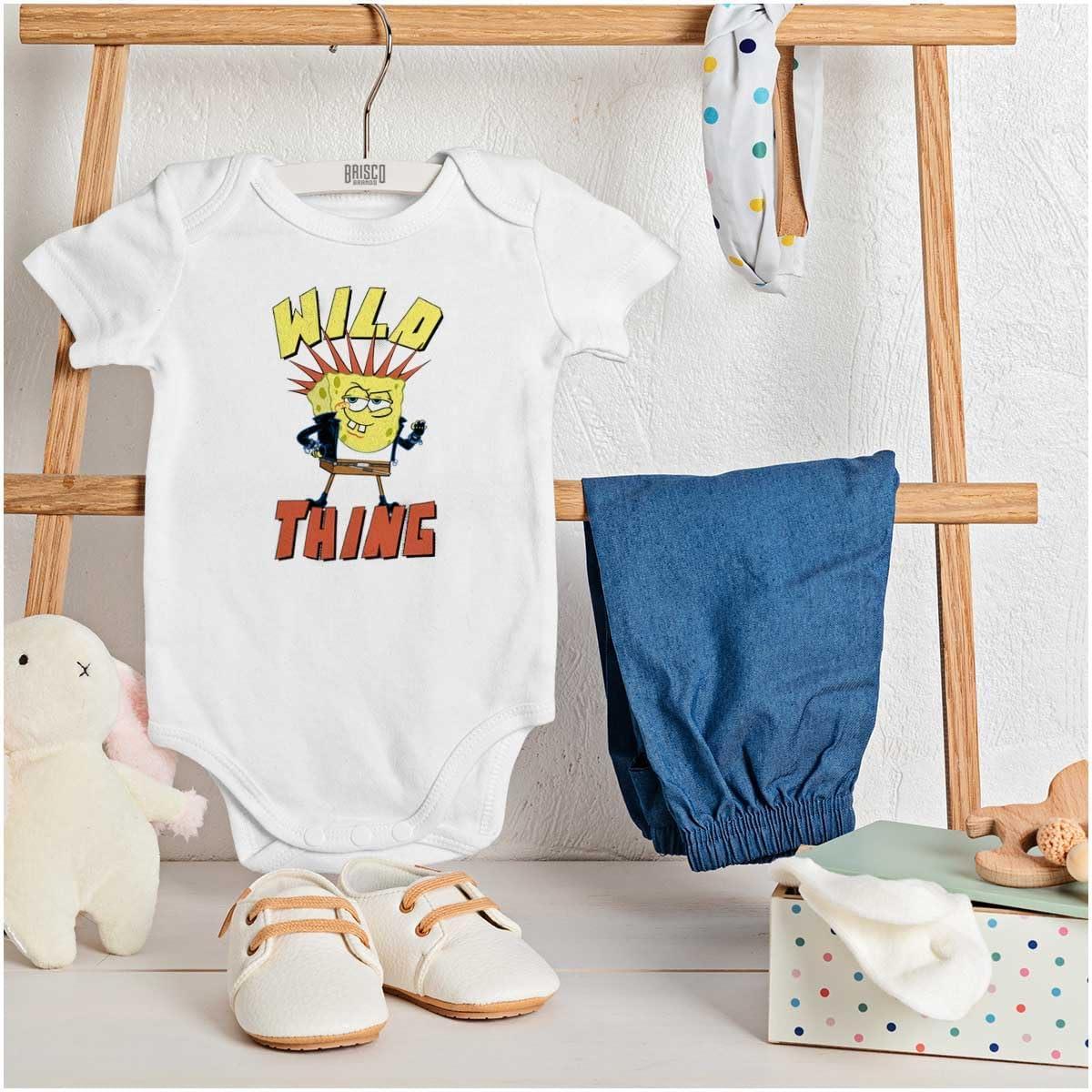 imageBrisco Brands Biker SpongeBob Cartoon Wild Thing Baby Romper Boys or GirlsWhite