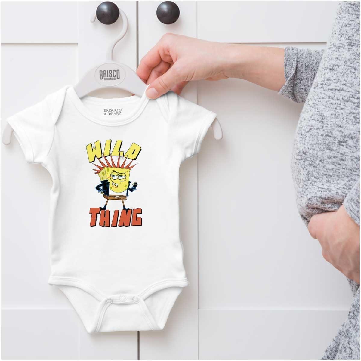 imageBrisco Brands Biker SpongeBob Cartoon Wild Thing Baby Romper Boys or GirlsWhite