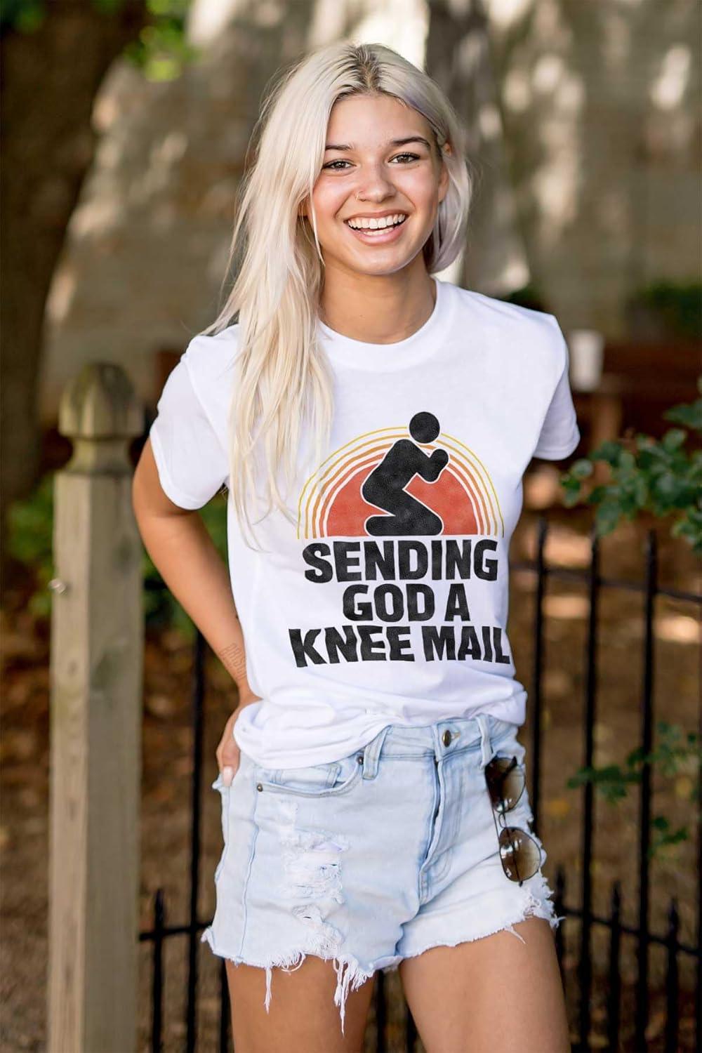 imageBrisco Brands Sending God A Knee Mail Christian Graphic T Shirt Men or WomenWhite
