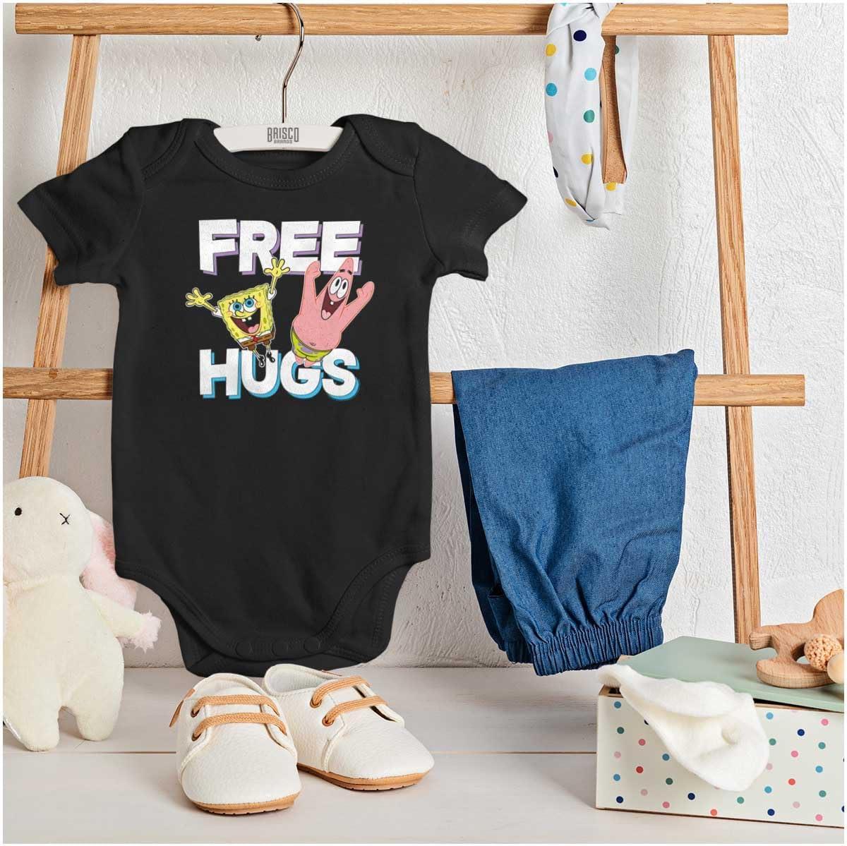 imageBrisco Brands SpongeBob and Patrick Free Hugs Baby Romper Boys or GirlsBlack