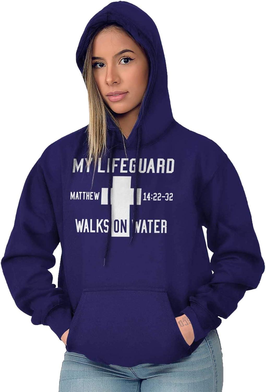 imageClassic Teaze Walks on Water Christian Biblical Hoodie Sweatshirt Women MenPurple