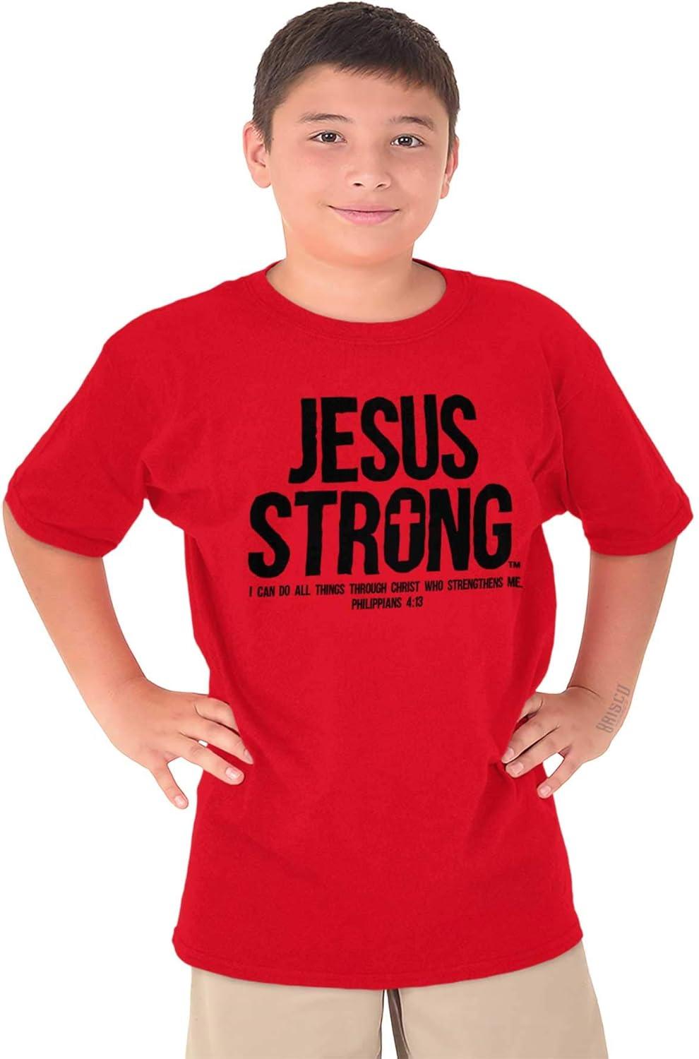imageJesus Strong Philippians 413 Bible Crewneck T Shirts Boy Girl Red