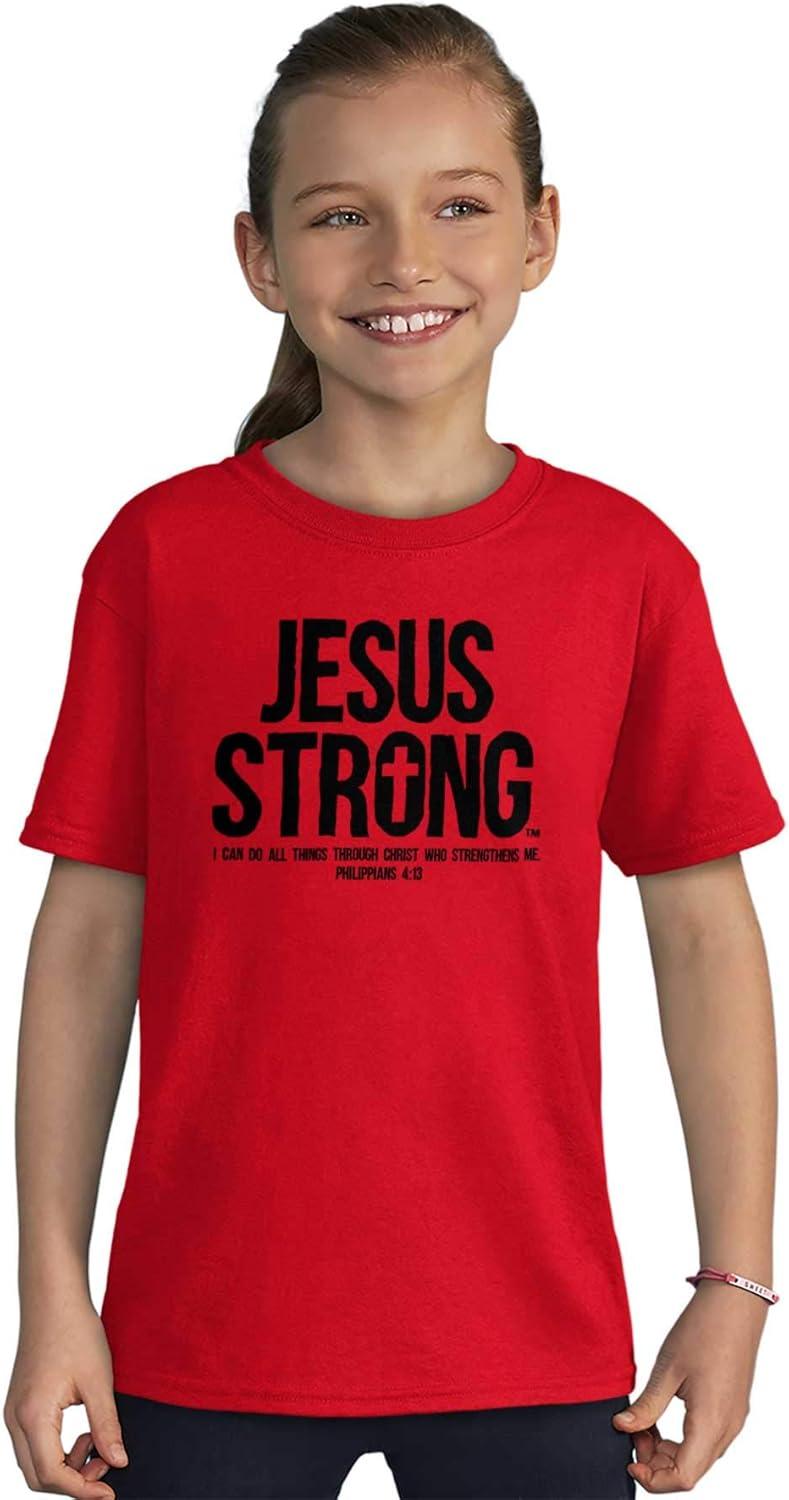 imageJesus Strong Philippians 413 Bible Crewneck T Shirts Boy Girl Red
