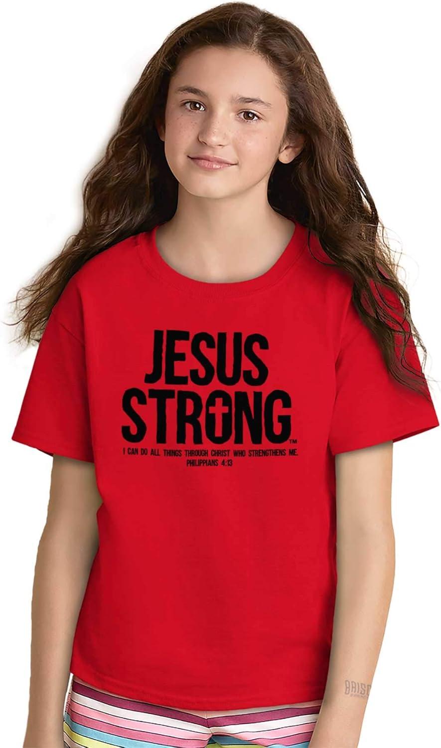 imageJesus Strong Philippians 413 Bible Crewneck T Shirts Boy Girl Red