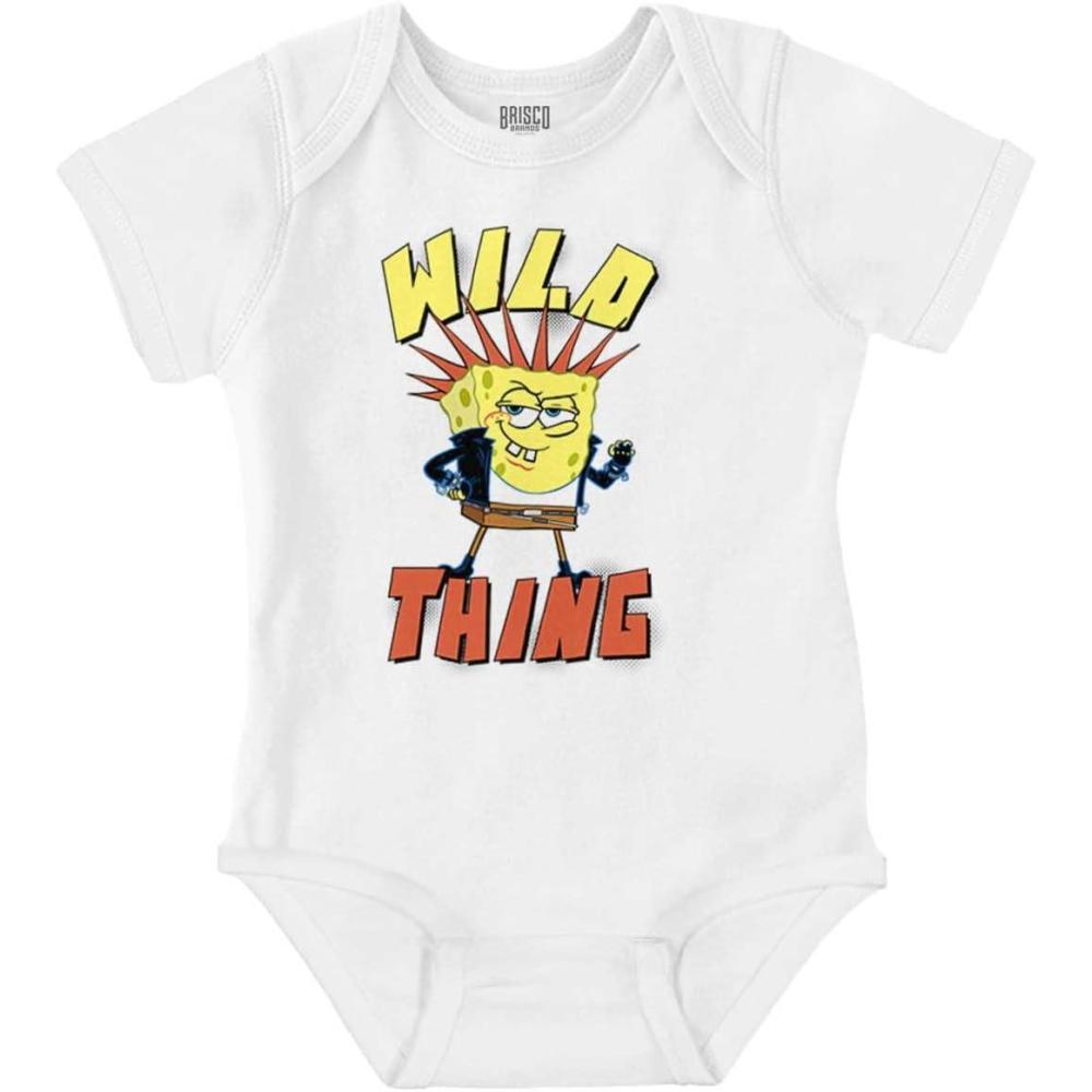 imageBrisco Brands Biker SpongeBob Cartoon Wild Thing Baby Romper Boys or GirlsWhite