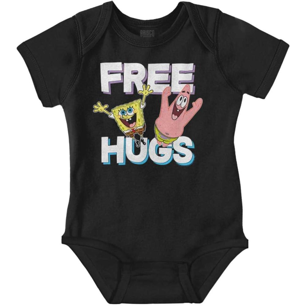 imageBrisco Brands SpongeBob and Patrick Free Hugs Baby Romper Boys or GirlsBlack