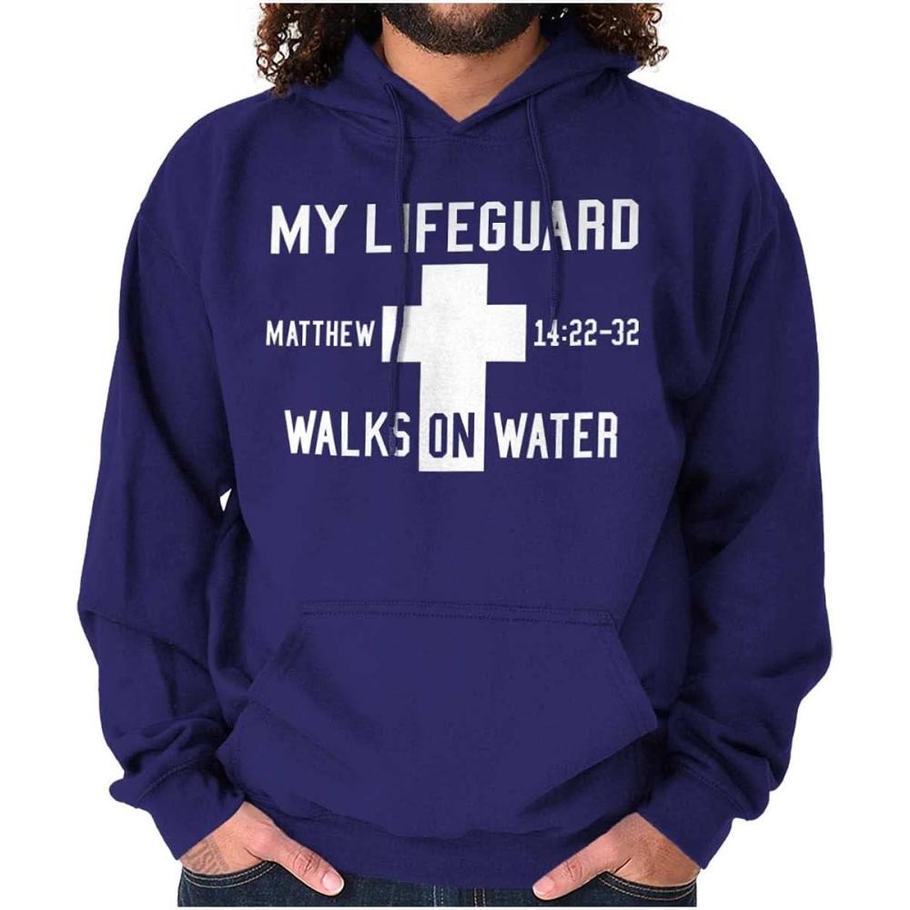 imageClassic Teaze Walks on Water Christian Biblical Hoodie Sweatshirt Women MenPurple