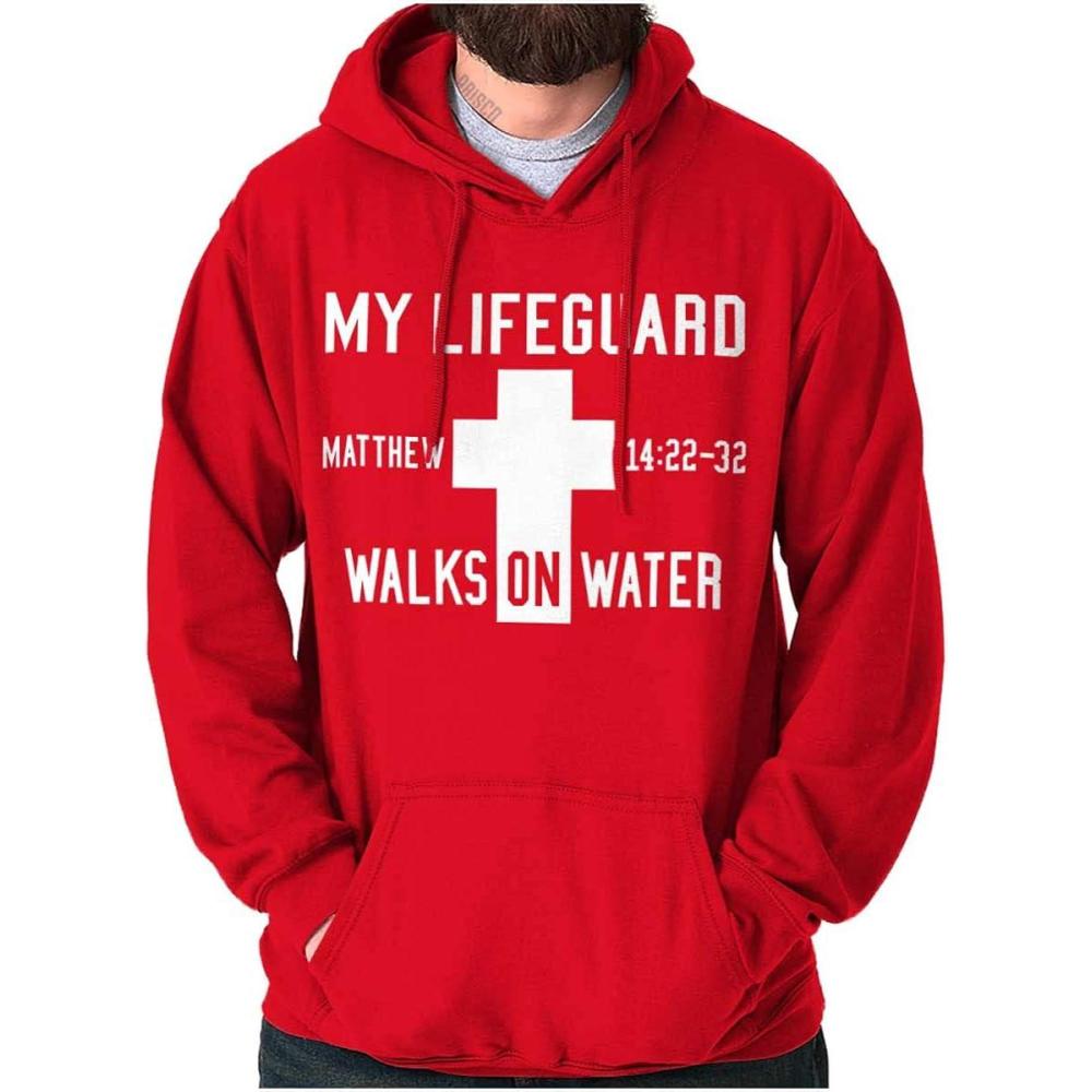 imageClassic Teaze Walks on Water Christian Biblical Hoodie Sweatshirt Women MenRed