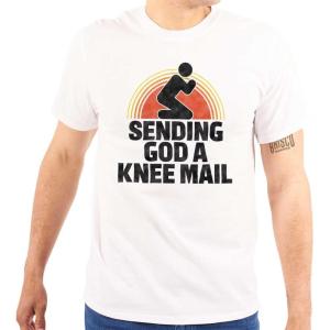 Brisco Brands Sending God A Knee Mail Christian Graphic T Shirt Men or Women(White)