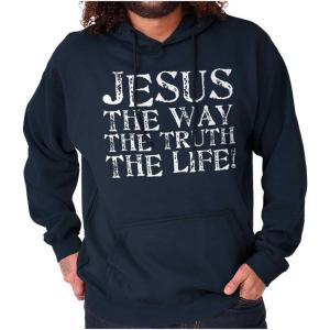 Classic Teaze Jesus The Way Truth Life Christian Hoodie Sweatshirt Women Men(Navy)
