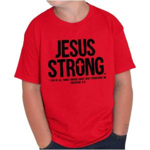Jesus Strong Philippians 4:13 Bible Crewneck T Shirts Boy Girl Red