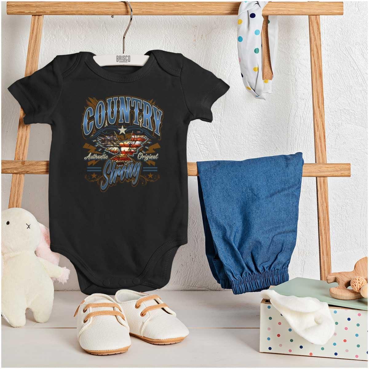 imageBrisco Brands American Flag Bald Eagle Western Baby Romper Boys or GirlsBlack