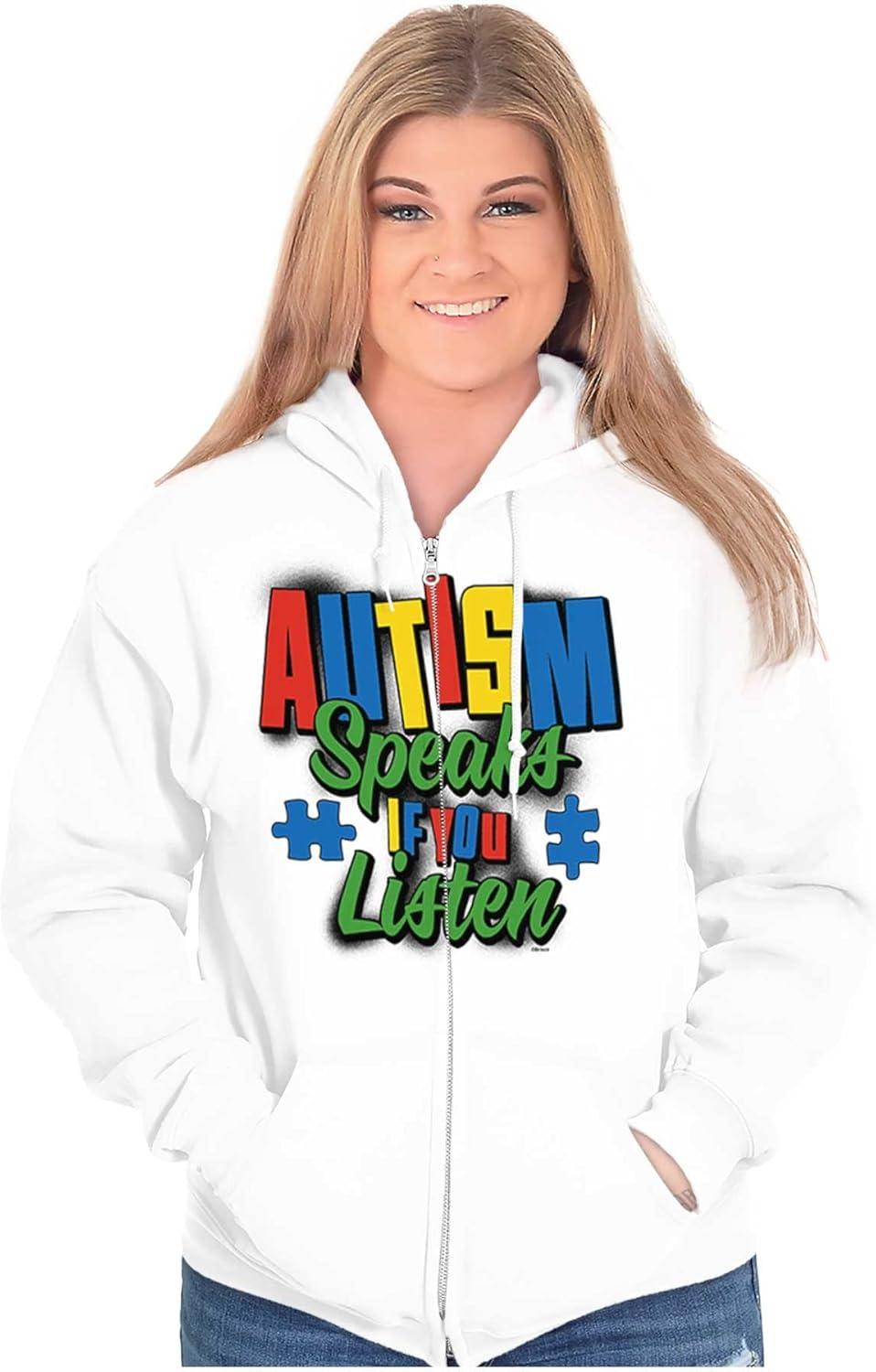 imageBrisco Brands Autism Speaks If You Listen Awareness Zip Up Hoodie Mens WomensWhite