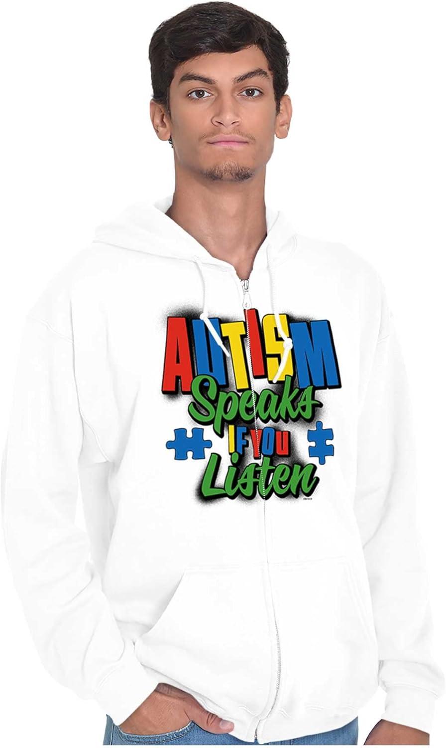 imageBrisco Brands Autism Speaks If You Listen Awareness Zip Up Hoodie Mens WomensWhite