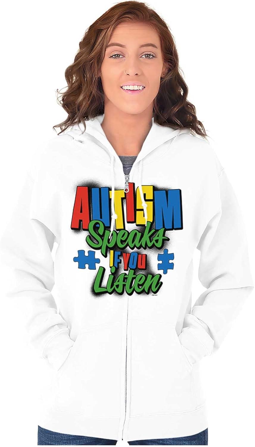 imageBrisco Brands Autism Speaks If You Listen Awareness Zip Up Hoodie Mens WomensWhite