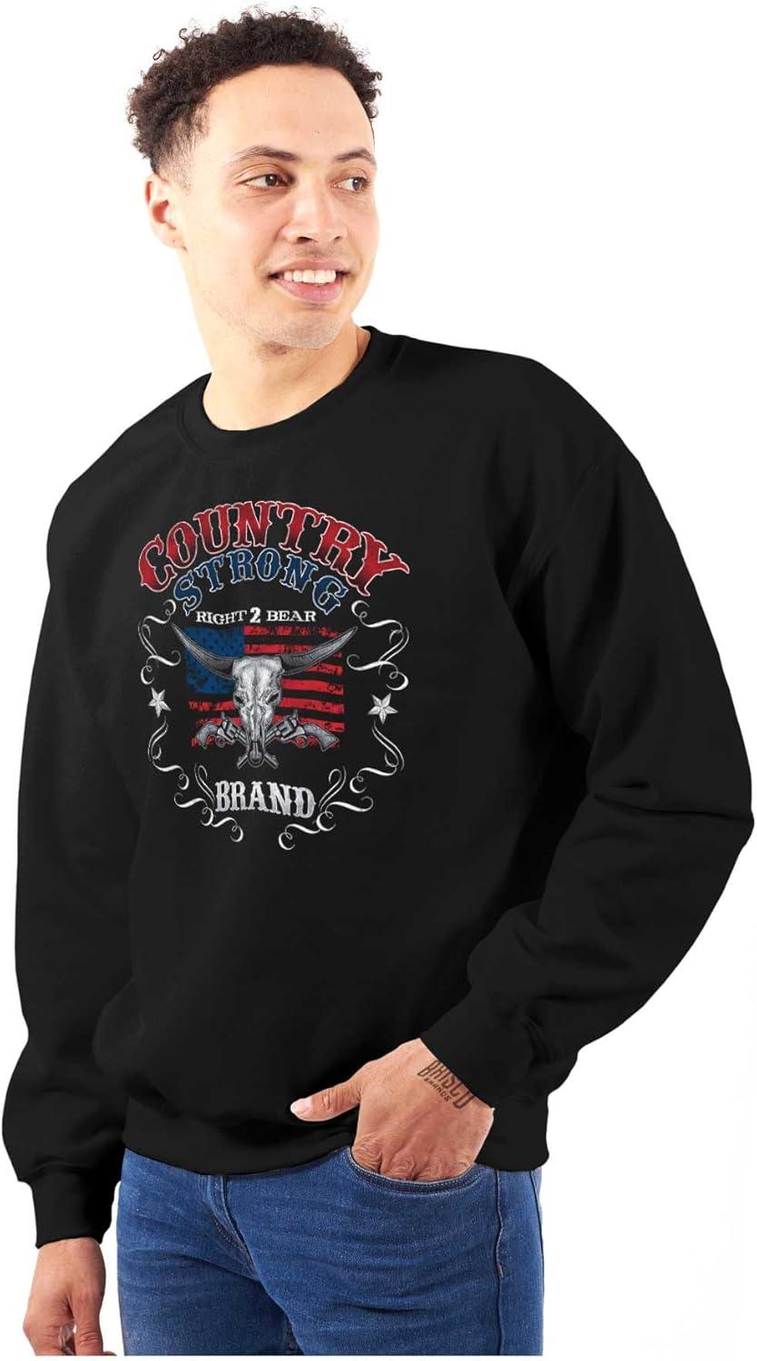 imageBrisco Brands Country Strong Longhorn Gun Rights Mens Crewneck SweatshirtBlack