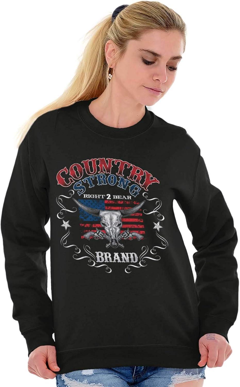 imageBrisco Brands Country Strong Longhorn Gun Rights Mens Crewneck SweatshirtBlack