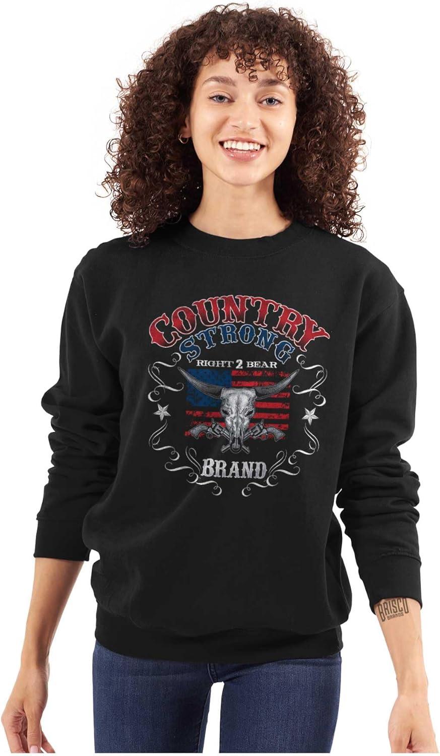 imageBrisco Brands Country Strong Longhorn Gun Rights Mens Crewneck SweatshirtBlack