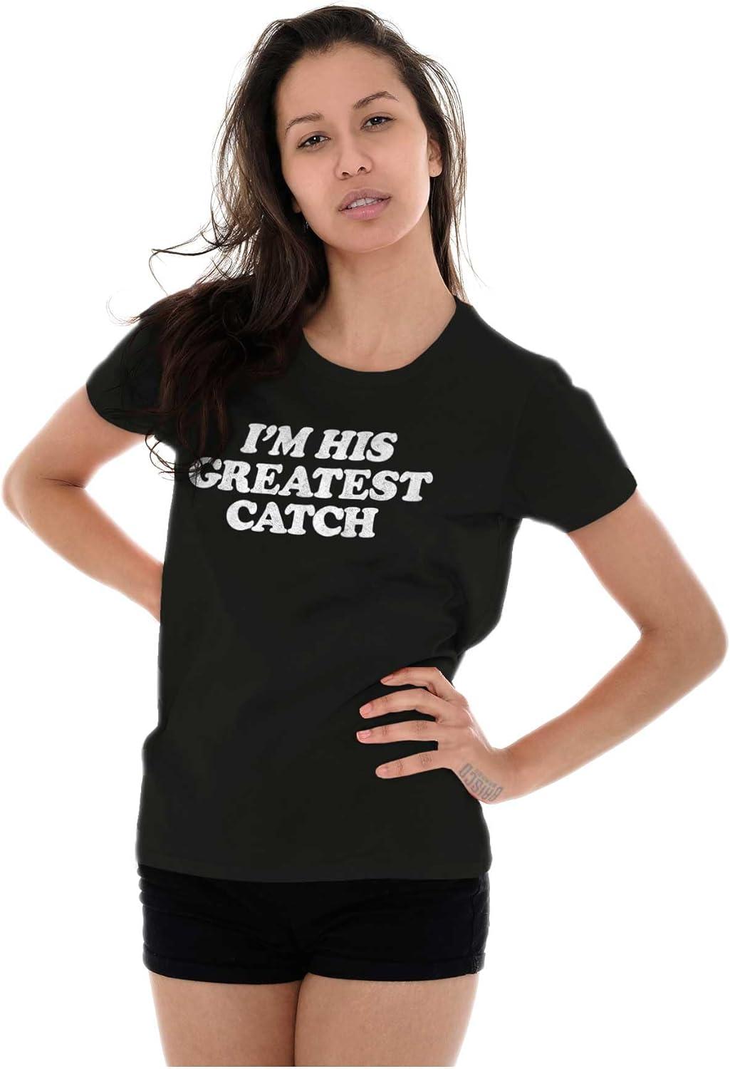 imageHis Greatest Catch Funny Fishing Womens Slim Fit Graphic TeeBlack