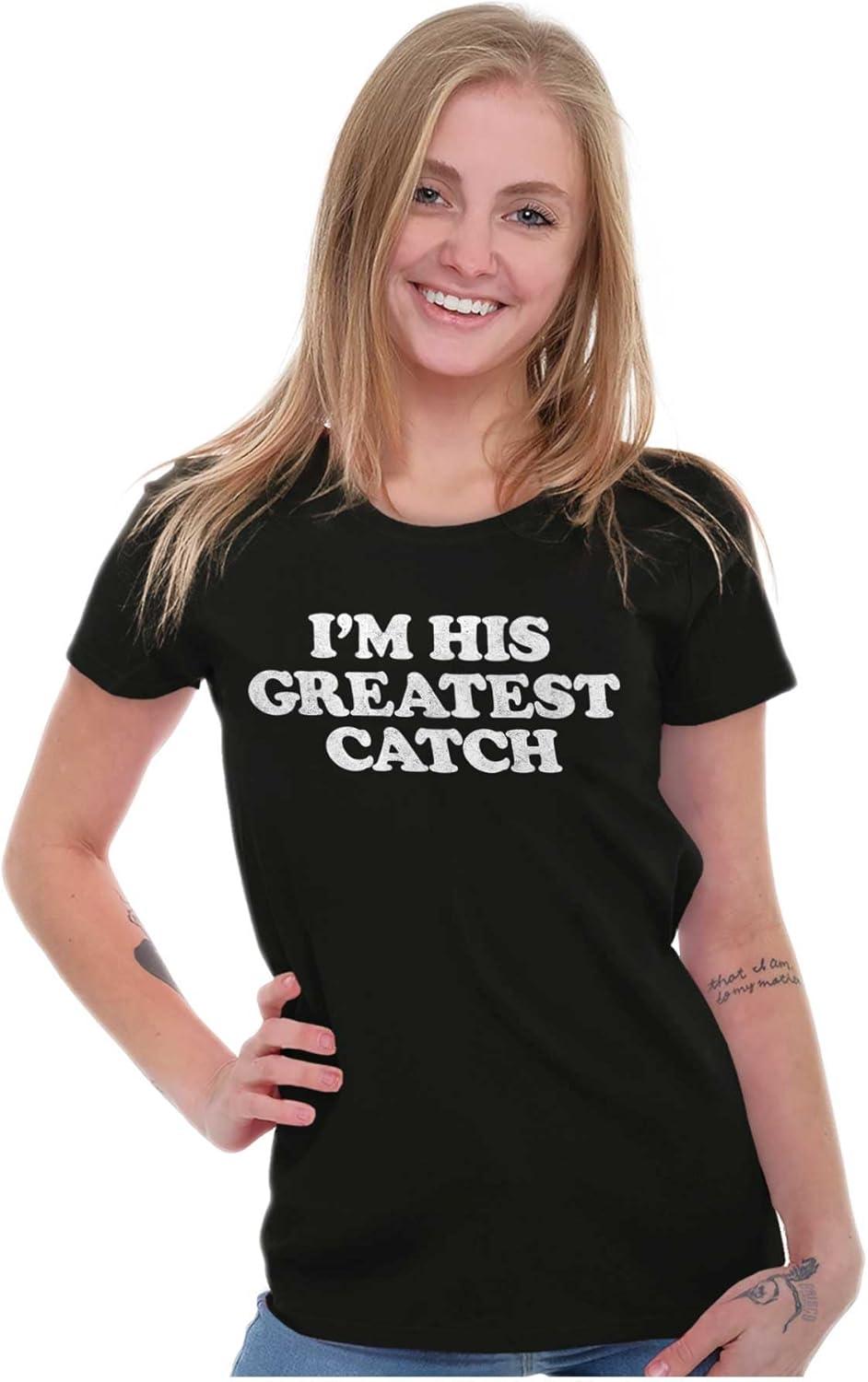 imageHis Greatest Catch Funny Fishing Womens Slim Fit Graphic TeeBlack