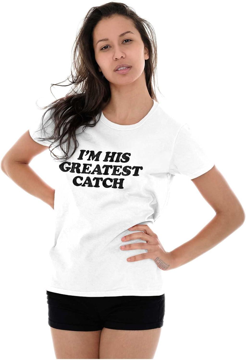 imageHis Greatest Catch Funny Fishing Womens Slim Fit Graphic TeeWhite