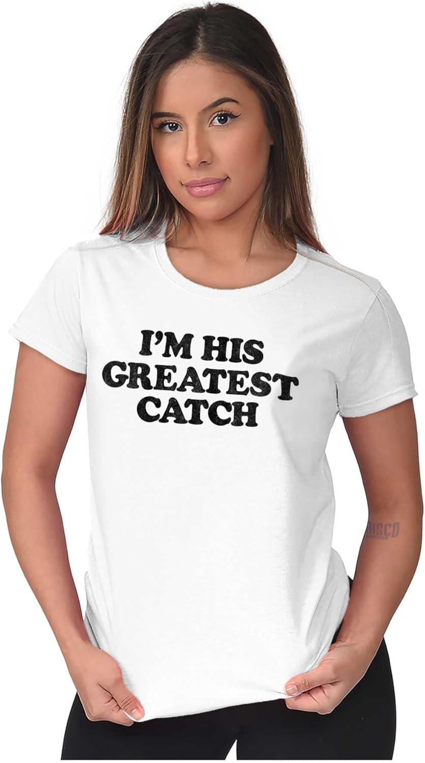 imageHis Greatest Catch Funny Fishing Womens Slim Fit Graphic TeeWhite