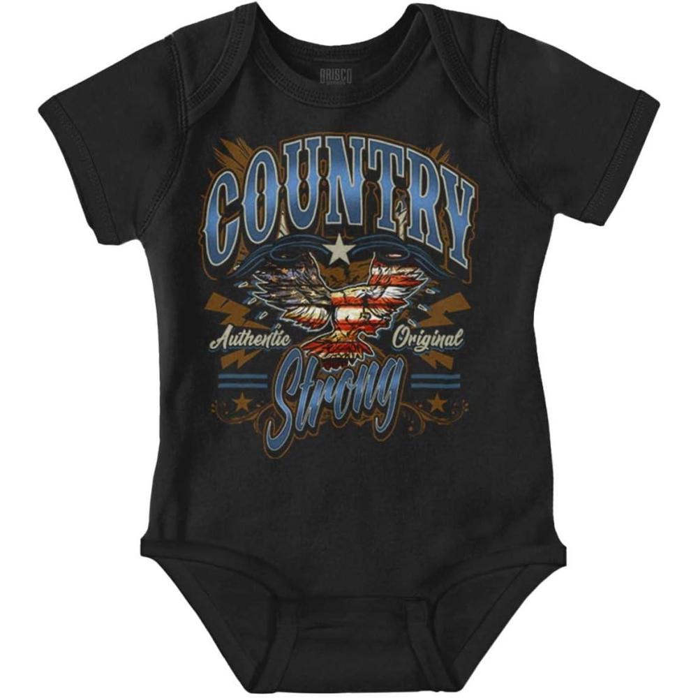 imageBrisco Brands American Flag Bald Eagle Western Baby Romper Boys or GirlsBlack