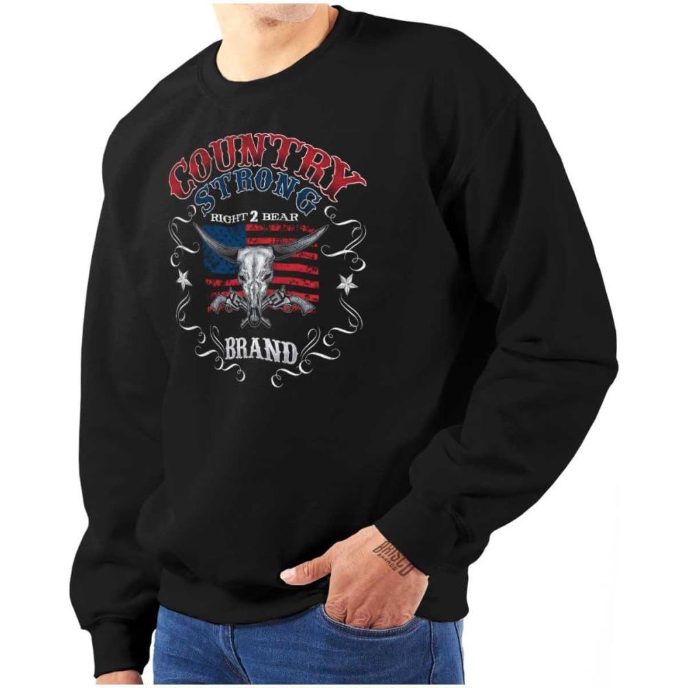 imageBrisco Brands Country Strong Longhorn Gun Rights Mens Crewneck SweatshirtBlack