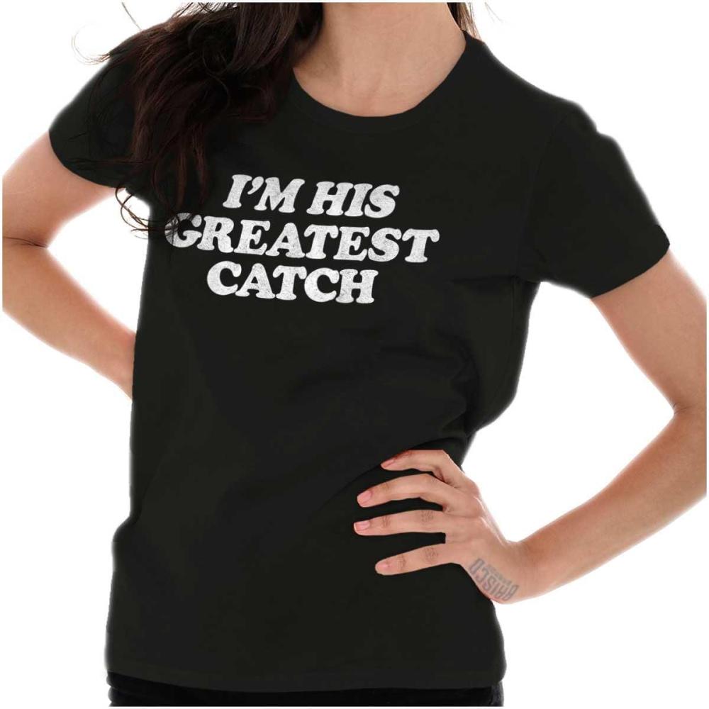 imageHis Greatest Catch Funny Fishing Womens Slim Fit Graphic TeeBlack