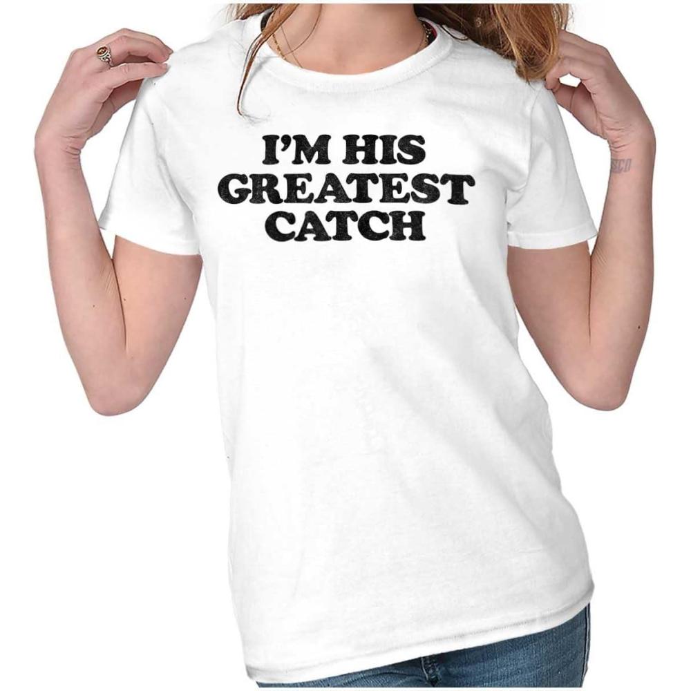 imageHis Greatest Catch Funny Fishing Womens Slim Fit Graphic TeeWhite