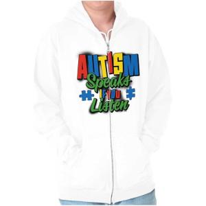 Brisco Brands Autism Speaks If You Listen Awareness Zip Up Hoodie Mens Womens(White)