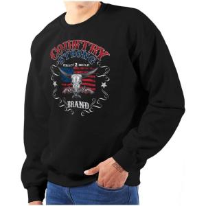 Brisco Brands Country Strong Longhorn Gun Rights Men’s Crewneck Sweatshirt(Black)
