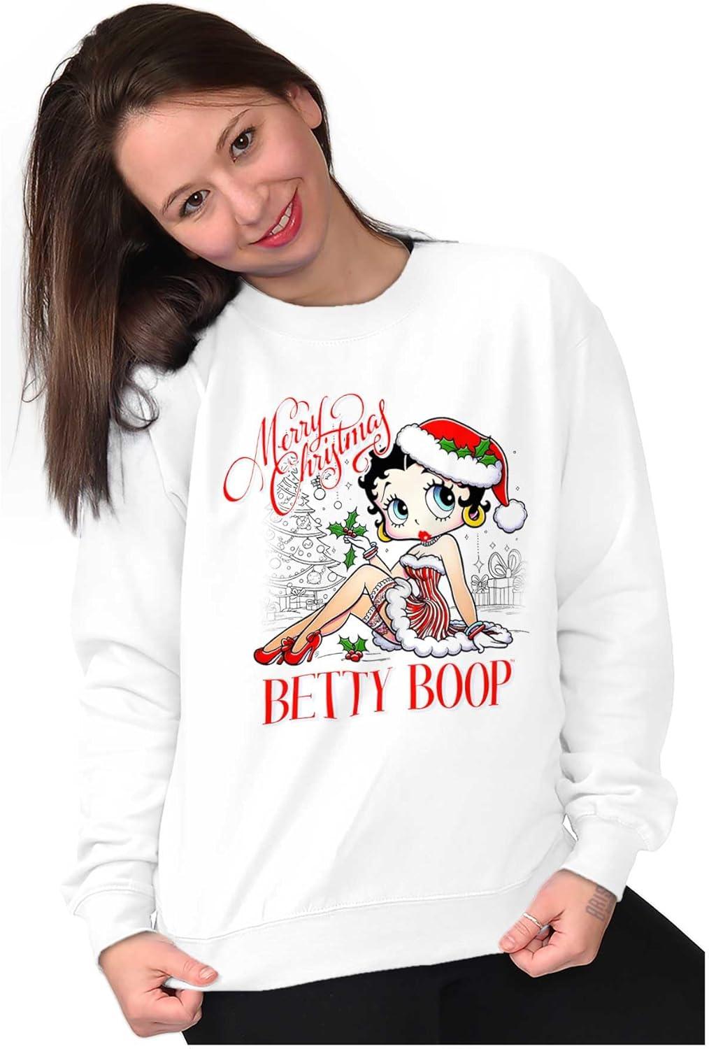 imageBetty Boop Merry Christmas Santa Women Crewneck SweatshirtWhite