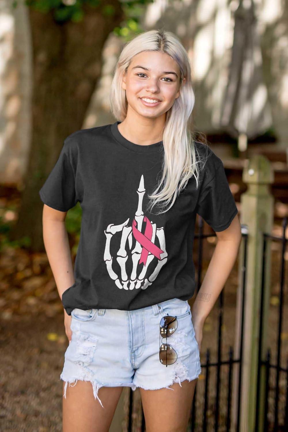 imageBrisco Brands F Cancer BCA Middle Finger Ribbon Womens Graphic T Shirt TeesBlack