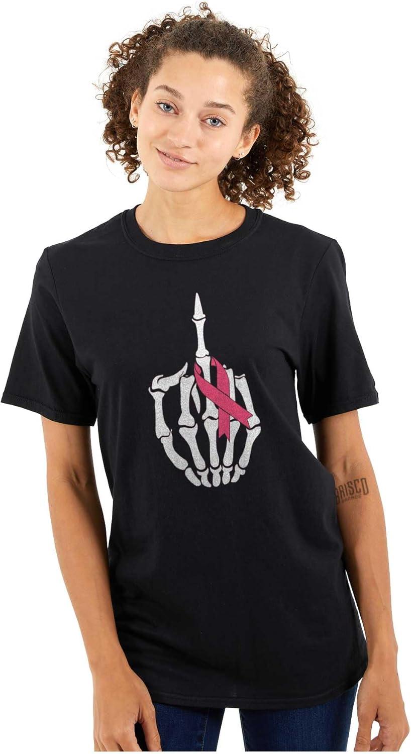 imageBrisco Brands F Cancer BCA Middle Finger Ribbon Womens Graphic T Shirt TeesBlack